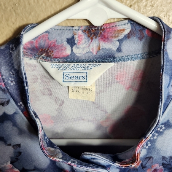 Sears Womens Vintage 70s Blue Floral Buttonfront Shirt-Size 16 - Picture 3 of 7